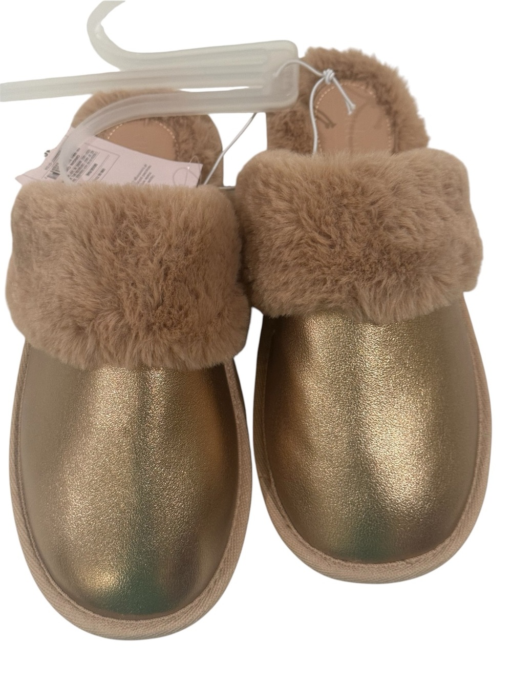 NEW Auden Women’s Metallic Gold Faux-Fur Slip-On Slippers ~ Size 9/10